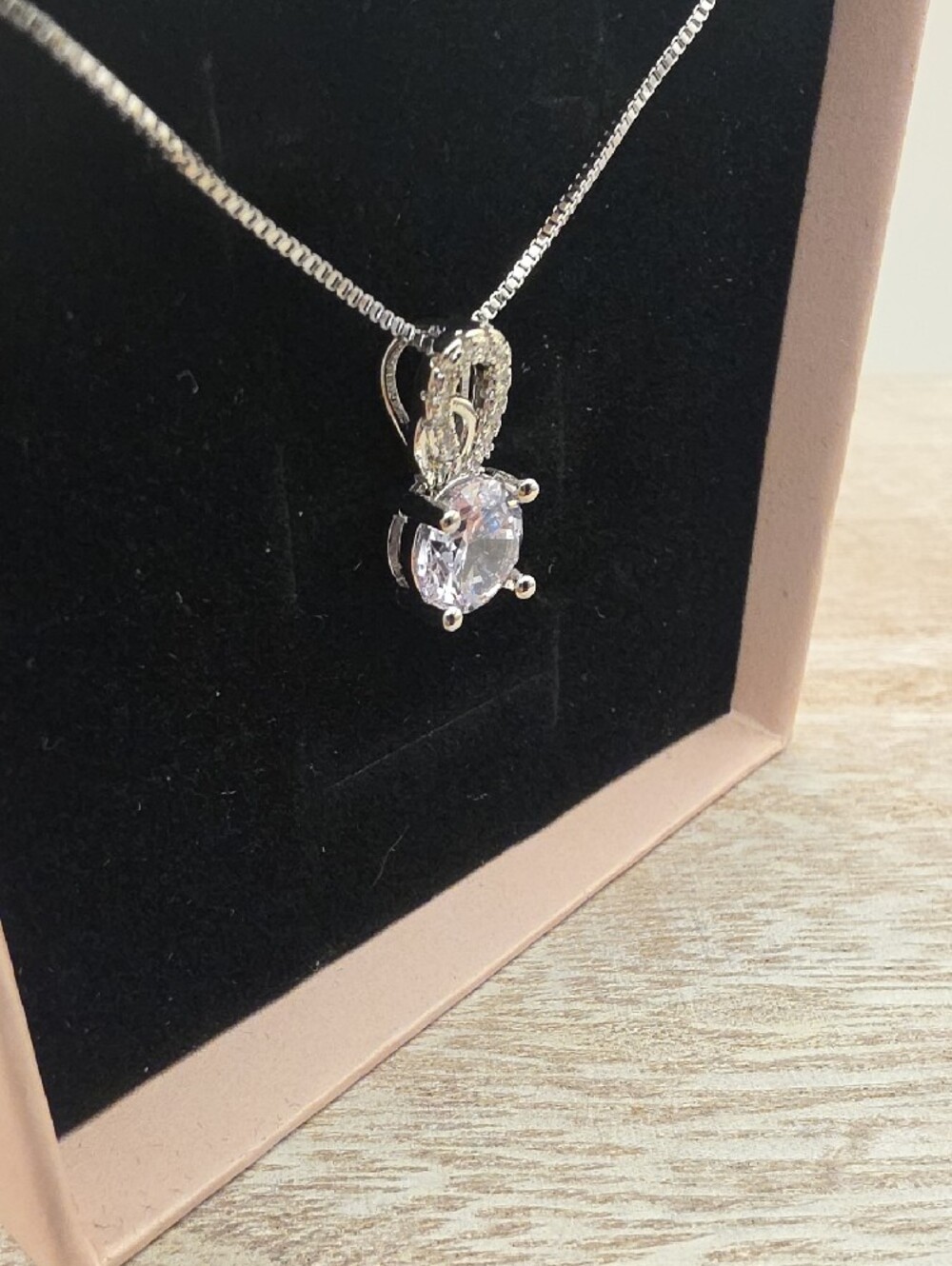 Classic Silver Solitaire Cubic Zirconia Pendant Necklace - Silver - Picture 4 of 7